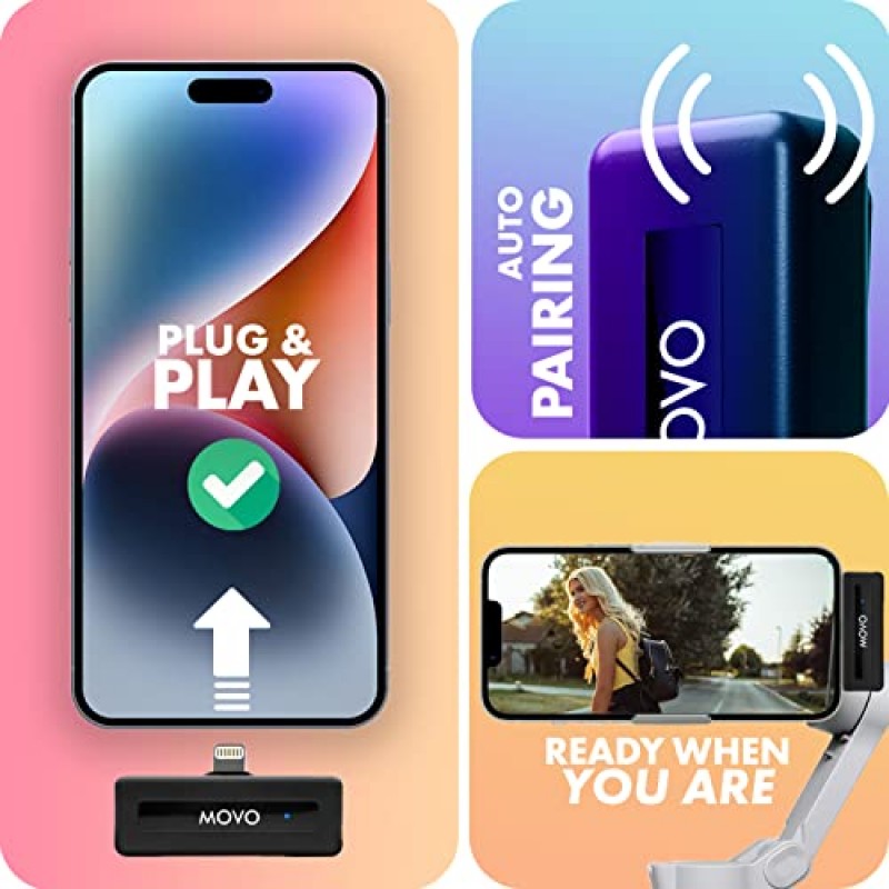 iPhone용 Movo Wireless Mini DI Duo 무선 마이크 - iPhone 10 HR 배터리 164FT 범위용 클립온 라발리에 마이크가 있는 비디오 녹화용 iPhone 마이크, iPhone용 무선 마이크