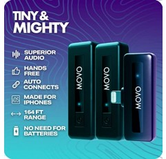 iPhone용 Movo Wireless Mini DI Duo 무선 마이크 - iPhone 10 HR 배터리 164FT 범위용 클립온 라발리에 마이크가 있는 비디오 녹화용 iPhone 마이크, iPhone용 무선 마이크