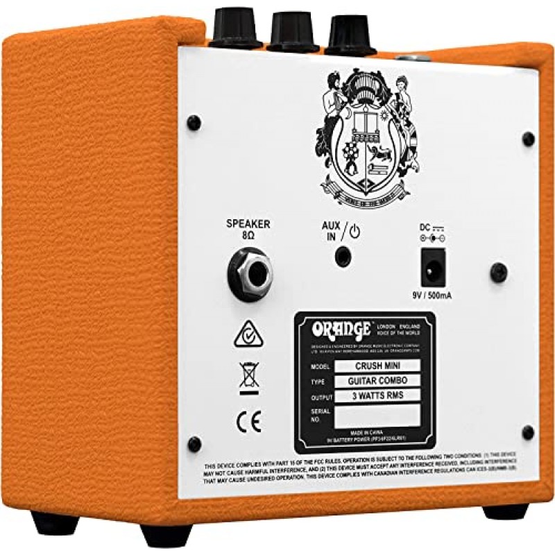 Orange Amps Crush Mini 3W 기타 콤보 앰프 번들, AC 전원 어댑터, 배터리 및 액체 오디오 연마 천 포함(4개 품목)