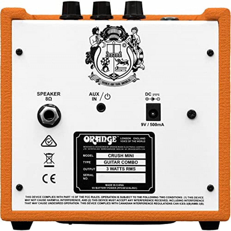 Orange Amps Crush Mini 3W 기타 콤보 앰프 번들, AC 전원 어댑터, 배터리 및 액체 오디오 연마 천 포함(4개 품목)