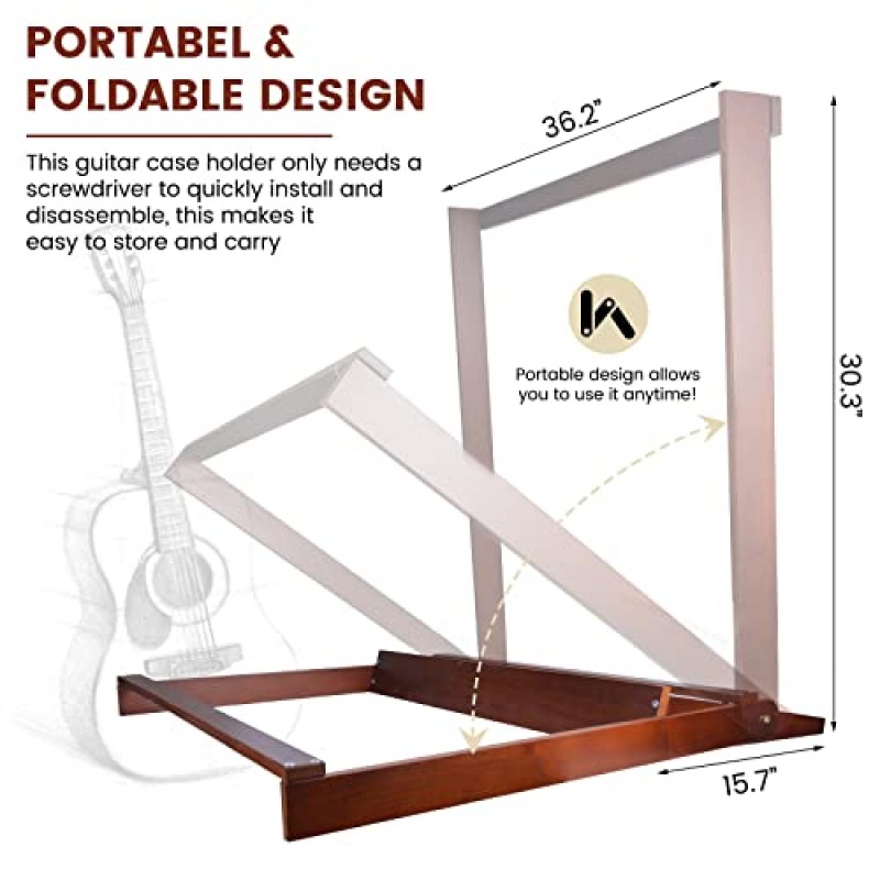 verovita 기타 케이스 랙, 여러 기타를 위한 접이식 경목 기타 케이스 스탠드 가정용, 스튜디오용 공간 절약형