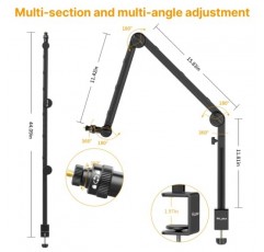 ULANZI LS24 마이크 붐 암, 팟캐스트/스트리밍/게임/라디오 스튜디오용 알루미늄 마이크 암 데스크 마운트, HyperX QuadCast, Blue Yeti, FIFINE, Shure 및 대부분의 마이크용 1/4
