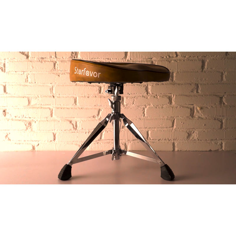 Starfavor 드럼 왕좌 높이 조절 가능한 패딩 시트 드럼 스툴, 이중 버팀대 미끄럼 방지 피트 회전 드럼 의자, 엉덩이 모양, 브라운, ST-550BR