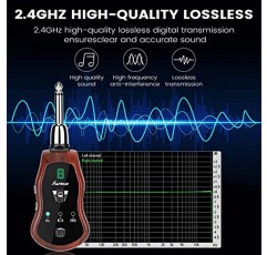 Asmuse 업그레이드 2.4Ghz 무선 기타 시스템 UHF 기타 송신기 수신기, 10개 채널 내장 5가지 기타 효과, 낮은 대기 시간, 전기 악기용 기타 무선 기타 앰프 디지털 전기
