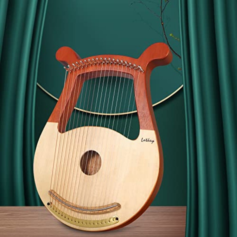 Lyre Harp, Lotkey 19 금속 현 하프 아이언 안장 솔리드 스프루스 보드 튜닝 렌치, 추출 스트링, 매뉴얼 및 긱 백이 포함된 거문고 하프