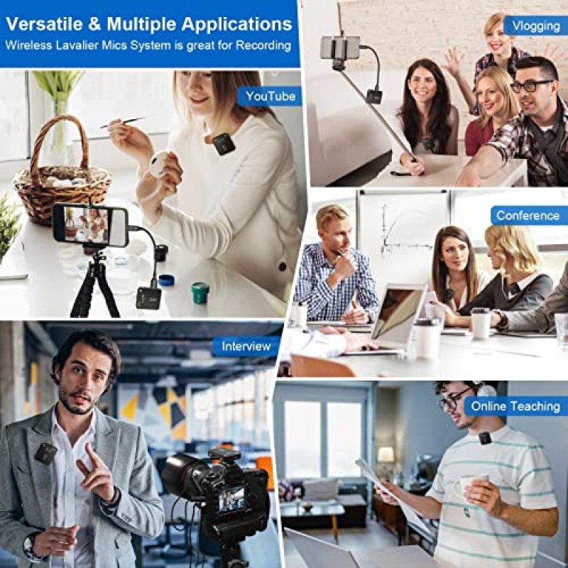 IOS 및 Android용 JYX K39 무선 라발리어 마이크, 라이브 스트림/인터뷰/블로깅을 위한 소음 제거 및 실시간 모니터 기능을 갖춘 2.4GHz 듀얼 전문 라펠 마이크