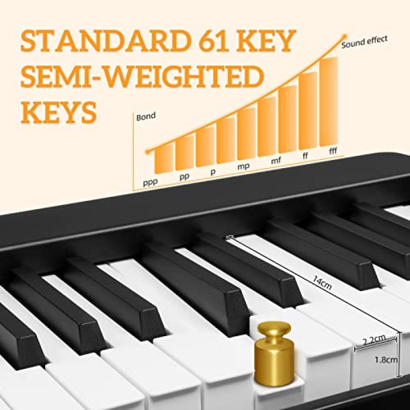 Ktaxon 접이식 전자 키보드 피아노, 세미 웨이트 건반 전자 피아노 듀얼 블루투스 모드 및 5W 스테레오 스피커 및 직관적인 기능을 갖춘 61건 키보드