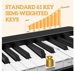 Ktaxon 접이식 전자 키보드 피아노, 세미 웨이트 건반 전자 피아노 듀얼 블루투스 모드 및 5W 스테레오 스피커 및 직관적인 기능을 갖춘 61건 키보드