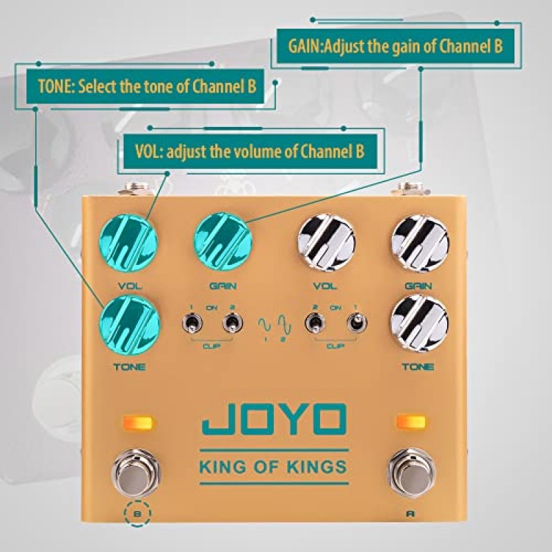 JOYO 듀얼 크런치 순수 아날로그 회로 오버드라이브 이펙트 페달(일렉트릭 기타용 독립 클리핑 포함) - True Bypass(King of Kings R-20)