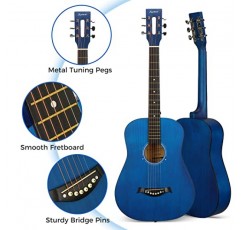 Asmuse 38인치 어쿠스틱 기타 키트, 풀 사이즈 클래식 어쿠스틱 기타 6현 긱백, 튜너, 픽, 초보자를 위한 스트랩 액세서리 성인 청소년(블루)