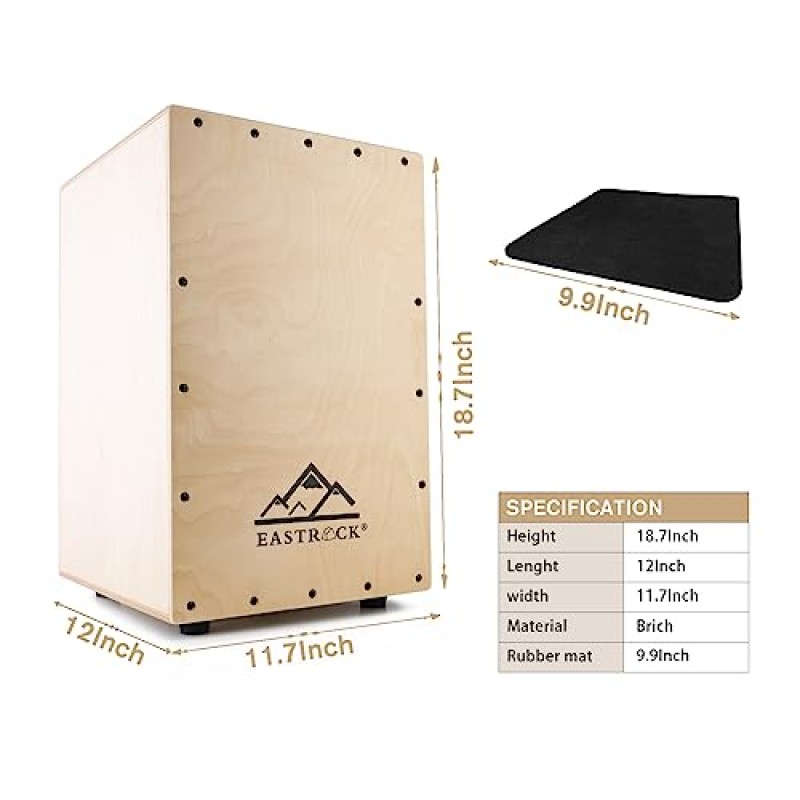 EastRock Cajon 드럼 박스 드럼 초보자 및 전문가를 위한 나무 타악기 박스 드럼, 내부 기타 현 포함, 풀 사이즈