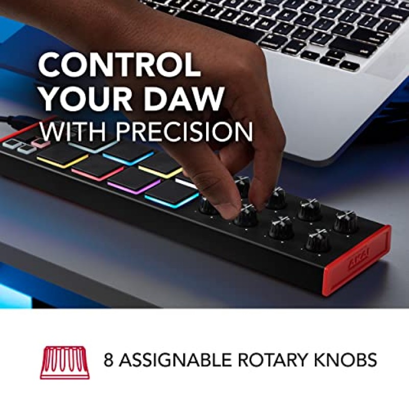 AKAI Professional LPD8 - Mac 및 PC용 반응형 RGB MPC 드럼 패드 8개, 지정 가능한 노브 8개 및 음악 제작 소프트웨어가 포함된 USB MIDI 컨트롤러