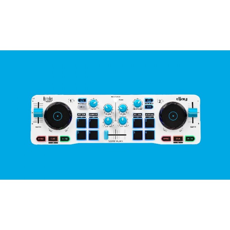 Hercules DJControl Mix Blue – Amazon 독점 – 스마트폰(iOS 및 Android)용 Bluetooth 무선 DJ 컨트롤러 – dJay 앱 – 데크 2개