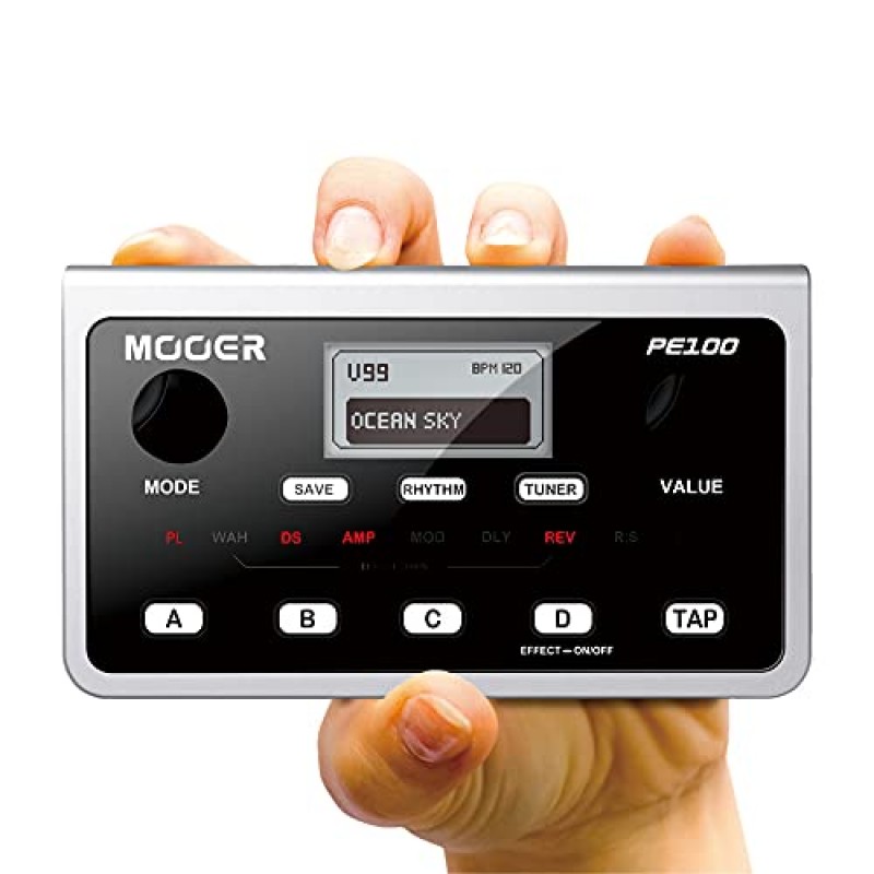 MOOER PE100 휴대용 데스크 탑 기타 멀티 이펙트(198개 프리셋, 36개 이펙트, 드럼 머신, 메트로놈, 탭 템포, Aux In 헤드폰 포함)