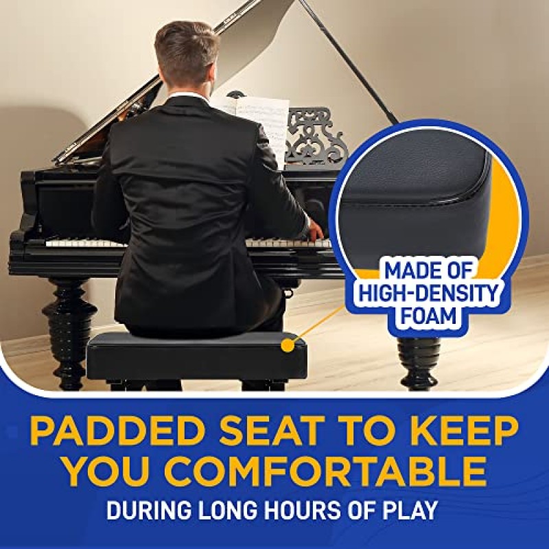 전자 디지털 키보드 피아노용 Pyle 조정 가능한 벤치 휴대용 의자, 미끄럼 방지 슬리브 4개, 고밀도 폼 패딩 시트, 검정색