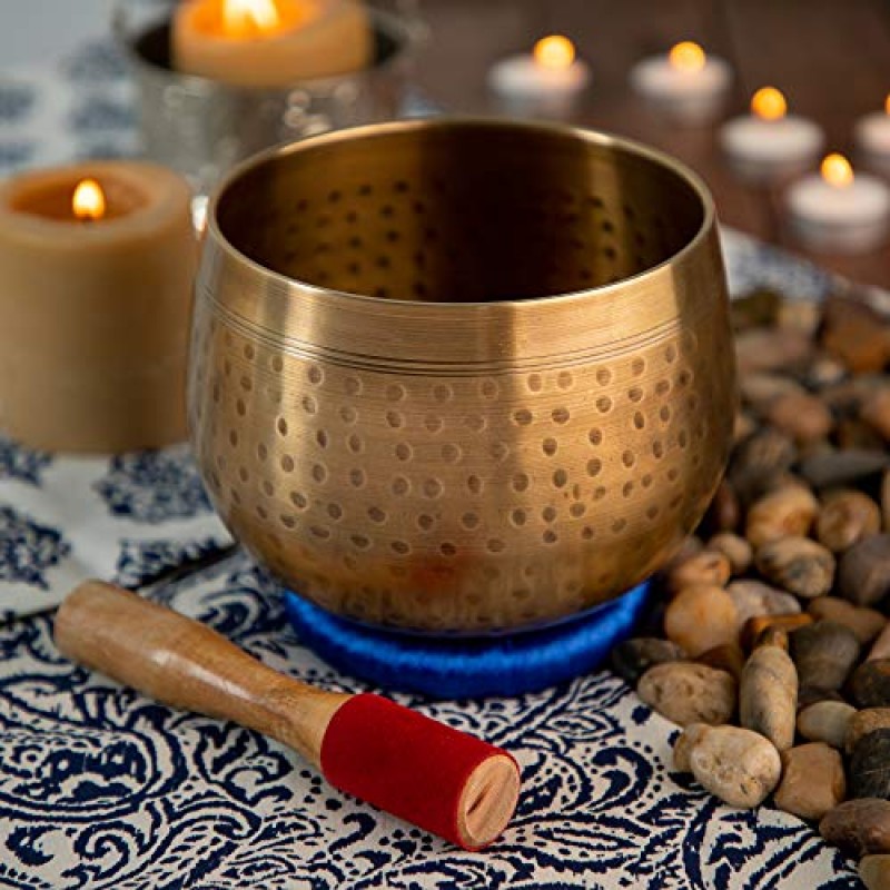 망치와 쿠션이 있는 명상 히말라야 노래 그릇 - 에너지 치유, 마음 챙김, 접지, 수면을 위한 티베트 소리 그릇 - 절묘한 풍수 명상 그릇 ​