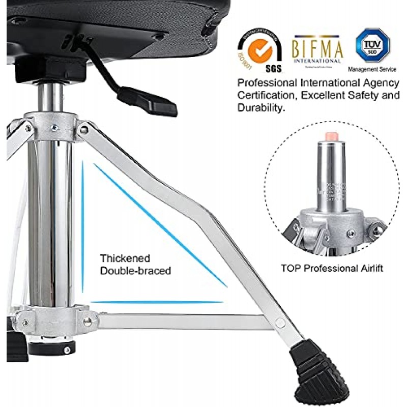 CHACHAZO 드럼 왕좌 드럼 스툴 높이 조절 가능하고 편안한 드럼 시트 이중 브레이스 미끄럼 방지 피트와 드럼 스틱이 있는 견고한 유압 드러머 스툴(빨간색)