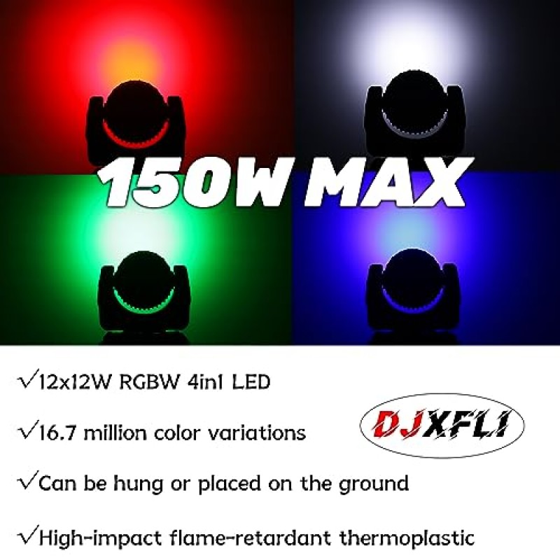 무빙 헤드 라이트 빔 워시 12x12W LED 무대 조명 RGBW 4in1 전문 DMX 512 스트로브 효과 사운드 활성화 DJ 나이트 클럽용 DJ 조명 디스코 KTV 바 쇼(1 팩)