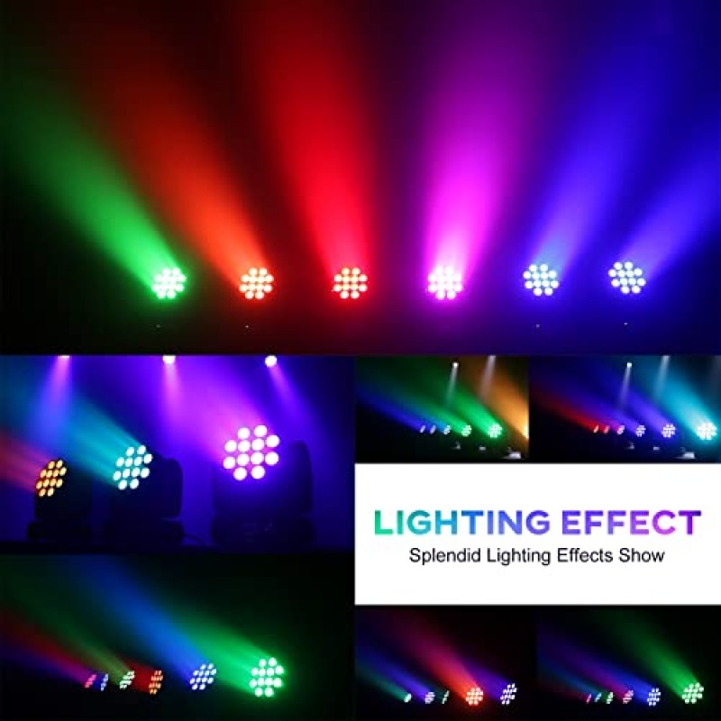 무빙 헤드 라이트 빔 워시 12x12W LED 무대 조명 RGBW 4in1 전문 DMX 512 스트로브 효과 사운드 활성화 DJ 나이트 클럽용 DJ 조명 디스코 KTV 바 쇼(1 팩)