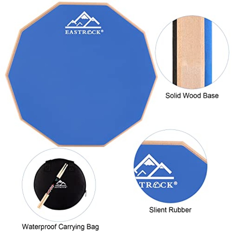 EASTROCK 연습 드럼 패드 스탠드 번들, 11인치 양면 무성 실리콘 드럼 패드, 드럼 스탠드가 있는 실리콘 덤 드럼, 초보자를 위한 드럼 스틱 및 보관 가방, 파란색