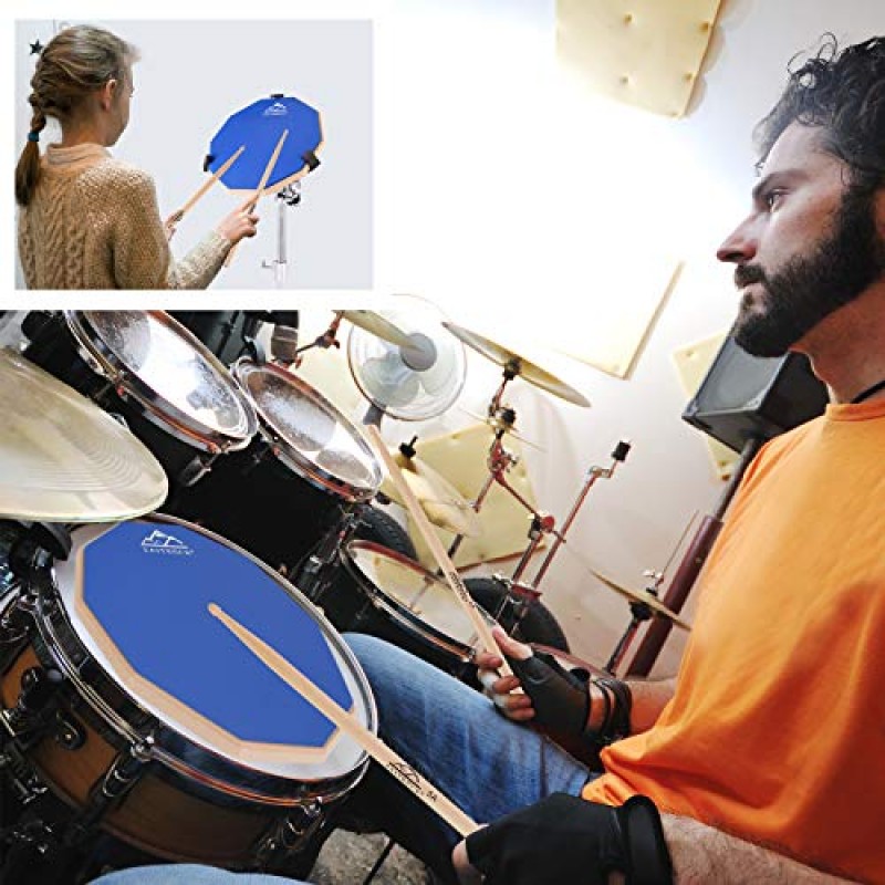 EASTROCK 연습 드럼 패드 스탠드 번들, 11인치 양면 무성 실리콘 드럼 패드, 드럼 스탠드가 있는 실리콘 덤 드럼, 초보자를 위한 드럼 스틱 및 보관 가방, 파란색