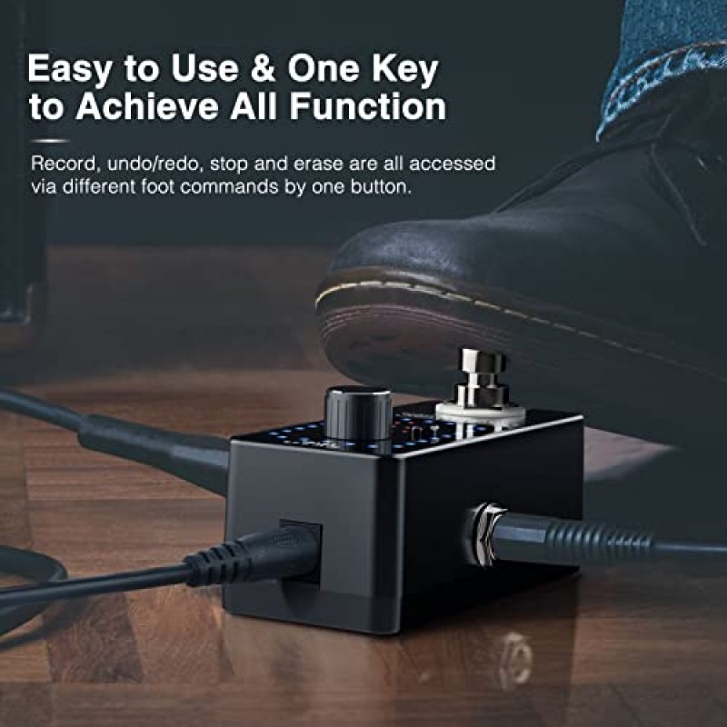 LEKATO 기타 루퍼 이펙트 페달 루퍼 9 루프 페달 튜너 기능(일렉트릭 기타 베이스 기타용 USB 케이블 포함)