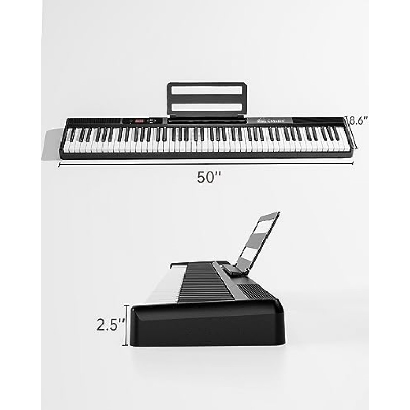 Cossain 풀 사이즈 88 키 접이식 피아노 키보드, 세미 웨이트 접이식 디지털 피아노, MIDI 블루투스가 장착된 휴대용 전자 피아노 키보드, 휴대용 가방, 초보자용 페달, 성인