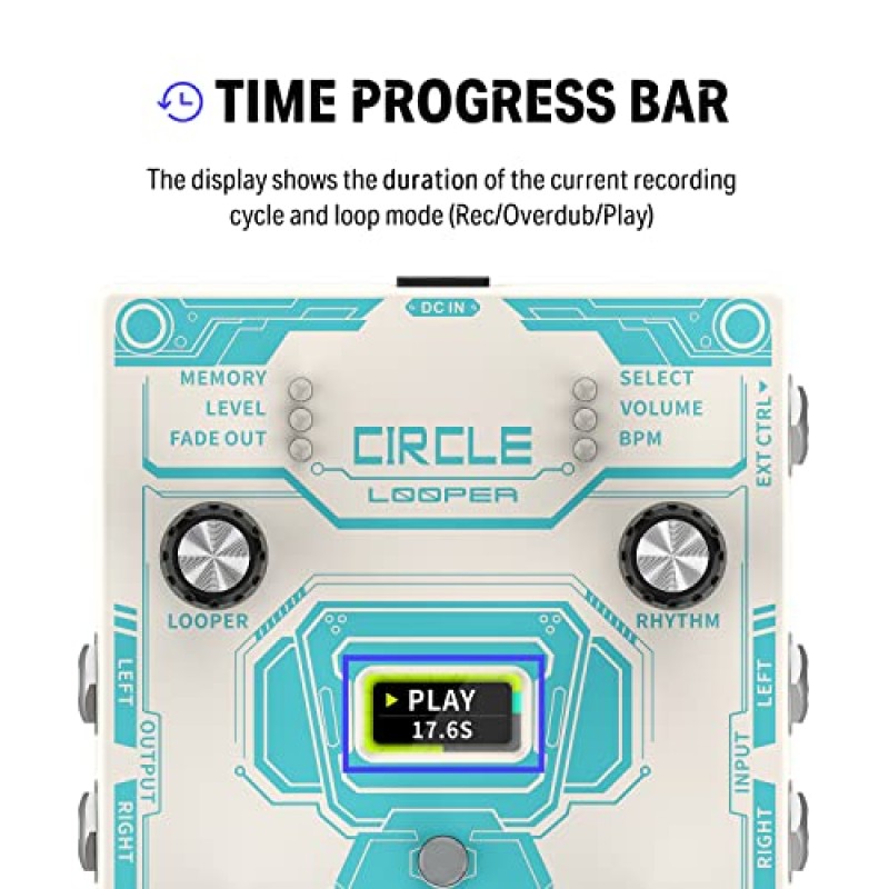 Donner 서클 루퍼 페달, 페달 보드용 스테레오 기타 루프 페달, 40개 슬롯 160분 드럼 머신이 포함된 루프 페달 100개 드럼 그루브, 탭 템포, 페이드 아웃