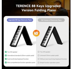 TERENCE 피아노 키보드 88건, MIDI를 지원하는 세미 웨이트 접이식 피아노 키보드 LCD 화면, 2X5W 스피커, 보면대, 스티커, 이어폰 및 1/4' 서스테인 페달을 갖춘 Bluetooth 휴대용 피아노