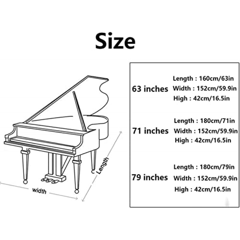 그랜드 피아노 커버 - 가죽 고급 소재 - 방진, 방수, 방습, 발톱 방지 -GLHDDL 그랜드 피아노 보호 풀 커버(160cm/62.9in)