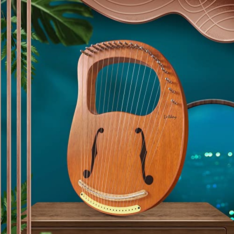 Lyre Harp, Lotkey 19 금속 현 철 안장 마호가니 Lyre Harp with Tuning Wrench, Extract Strings, Manual and Gig Bag