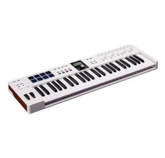 Arturia KeyLab Essential 49 mk3 MIDI 컨트롤러 번들, 디럭스 서스테인 페달, USB 케이블 및 액체 오디오 폴리싱 천 포함(흰색)