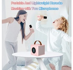 BONAOK 미니 노래방 기계(무선 마이크 2개 포함), 성인 및 어린이 선물용 가라오케 휴대용 블루투스 스피커 2*6W PA 시스템, 블루투스/USB/AUX/TF 실내 및 실외 K6A(핑크색) 지원
