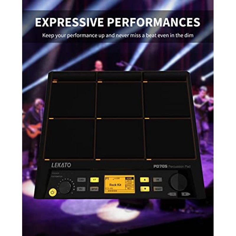 LEKATO 타악기 샘플 패드, 9개의 벨로시티 감지 드럼 패드가 포함된 전자 드럼 패드, 600개 이상의 사운드, MIDI 출력이 포함된 전자 드럼 세트 패드 멀티패드, USB MIDI, AUX, 루퍼, 메트로놈, 트리거 입력