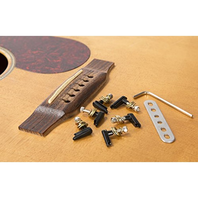 Power Pins 2.0 - 파워 플레이트 업그레이드가 포함된 블랙 크롬 세트 - 어쿠스틱 기타를 위한 특허 받은 브리지 핀 시스템 - 향상된 톤, 증폭된 사운드, 더 쉬운 스트링 조정 및 더 빠른 튜닝