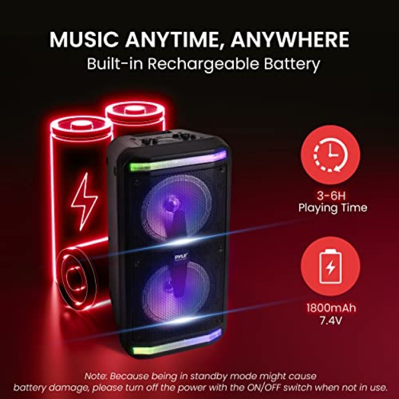 Pyle 휴대용 블루투스 PA 스피커 시스템 - 600W 충전식 실내/실외 블루투스 스피커 휴대용 PA 시스템, 녹음기, 마이크, 파티 조명, AUX, 라디오, 리모컨 포함 - Pyle PPHP288B