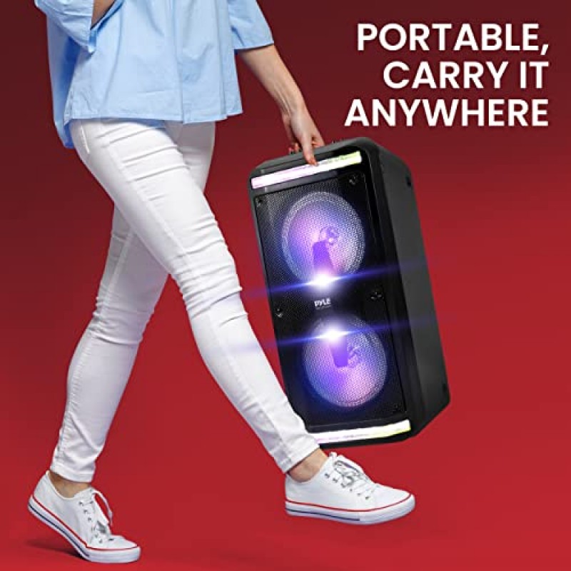 Pyle 휴대용 블루투스 PA 스피커 시스템 - 600W 충전식 실내/실외 블루투스 스피커 휴대용 PA 시스템, 녹음기, 마이크, 파티 조명, AUX, 라디오, 리모컨 포함 - Pyle PPHP288B