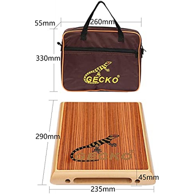 GECKO 여행 Cajon 박스 드럼 나무 타악기 상자 악기 Cajon 박스 드럼 조절 가능한 문자열이있는 기본 박스 드럼 운반 가방