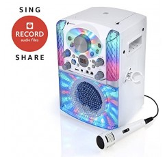 노래 기계 SML625BTWD 노래방 기계, 휴대용 블루투스 CD+G 노래방 시스템, 흰색