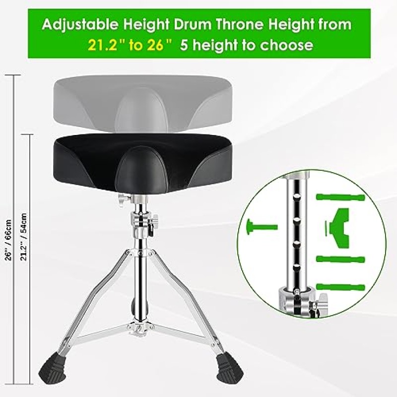 EASTROCK 드럼 왕좌 드럼 시트 높이 조절 가능, 패딩 드럼 의자 드러머, 성인용 미끄럼 방지 피트가있는 오토바이 스타일 드럼 의자