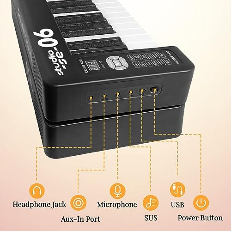 Soulmate 접이식 피아노 61키 키보드 피아노 세미 웨이트 키 휴대용 전자 피아노, 블루투스 및 미디, 초보자용 가방 접이식 키보드 피아노, 블랙