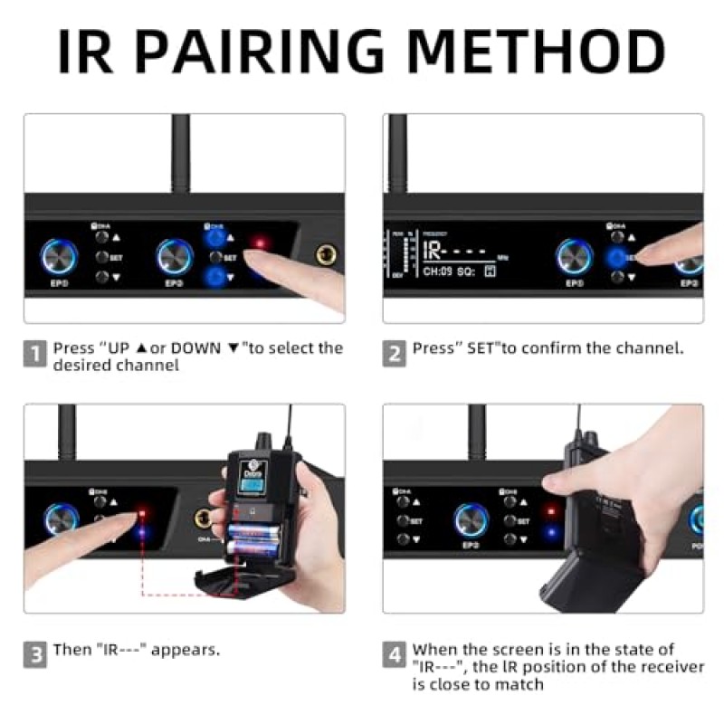 D Debra Audio PRO ER-202 UHF 듀얼 채널 무선 인 이어 모니터 시스템(무대용 모니터링 유형, 스튜디오용 수신기, 기타, 밴드 연주(송신기가 포함된 바디팩 2개))