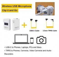 Deity 포켓 무선 마이크 2.4Ghz 포켓 무선 시스템 Vlog 비디오 인터뷰용 OLED 디스플레이가 장착된 라발리에 마이크 YouTube Facebook Live DSLR 카메라 스마트폰 태블릿(흰색)