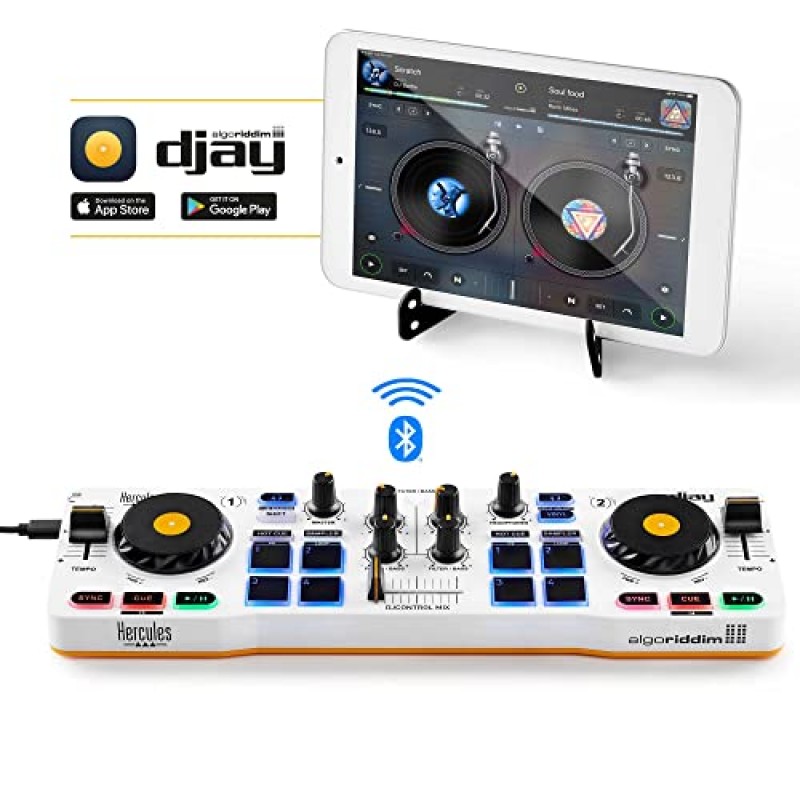 Hercules DJControl Mix – 스마트폰(iOS 및 Android)용 Bluetooth 무선 DJ 컨트롤러 – dJay 앱 – 데크 2개