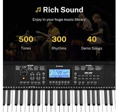 Donner 키보드 피아노, 초보자/전문가용 61키 피아노 키보드, 마이크 및 피아노 앱이 포함된 전자 피아노, MP3/USB MIDI/마이크/페달 삽입 지원