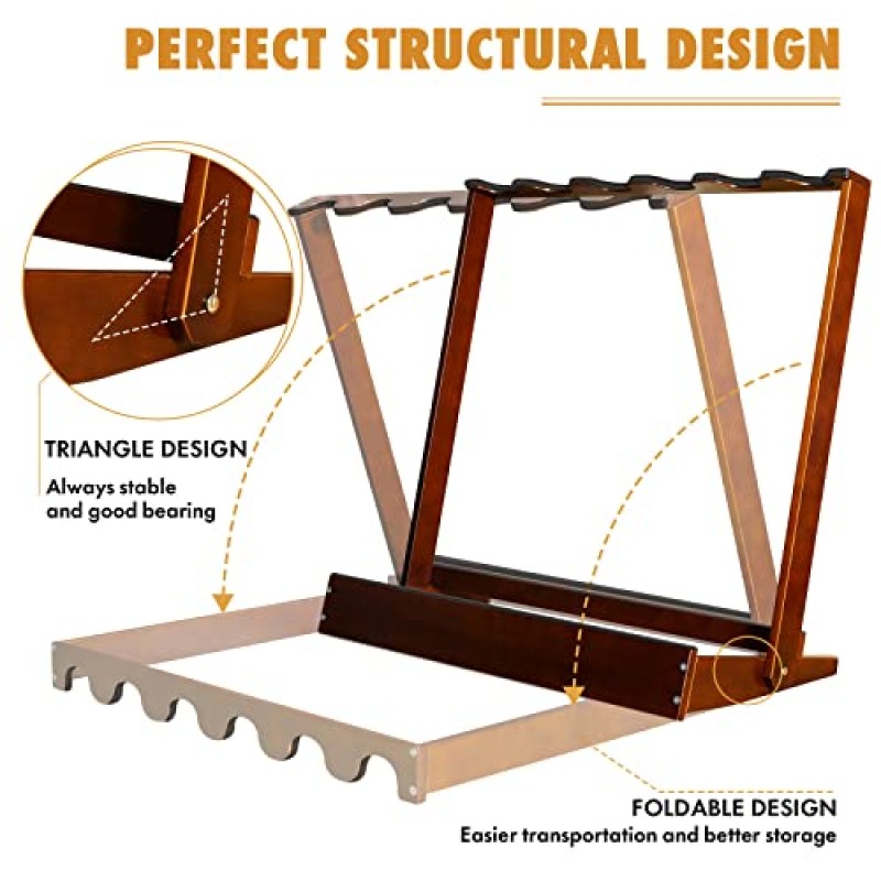 여러 기타를 위한 기타 랙, 견목 기타 스탠드 접이식 기타 플로어 랙, 전기 기타 또는 베이스 기타 6대용, 또는 가정, 스튜디오, 무대용 어쿠스틱 기타 3대용 소프트 패딩 기타 디스플레이 홀더