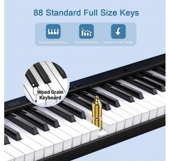 풀 사이즈 키보드 피아노 접이식 피아노, Veetop 88 키 키보드 디지털 피아노 우드 그레인 터치 감지 키보드, Bluetooth MIDI, 초보자 및 여행용 전기 휴대용 피아노(검은색)