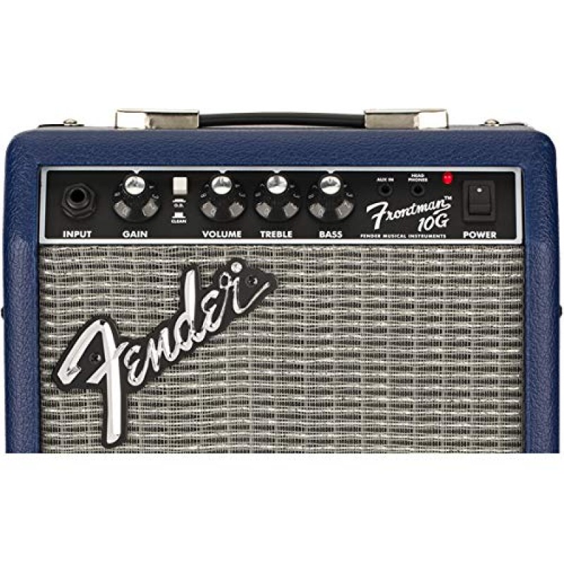 Fender Frontman 10G 기타 콤보 앰프 - 악기 케이블 및 픽이 포함된 미드나잇 블루 번들