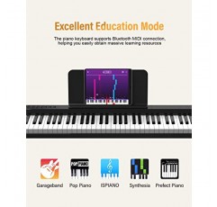 KONIX 디지털 피아노 키보드 88 키, 블루투스 및 MIDI 기능을 갖춘 풀 사이즈 세미 웨이트 피아노 키보드 업그레이드, 피아노 스탠드 장착, 서스테인 페달, 듀얼 스피커, 초보자를 위한 최고의 선물