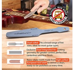 FretGuru 기타 프렛 크라우닝 파일 - 양면 대거 2.0 전기, 어쿠스틱 및 베이스 기타용 전문 Luthier 도구 - MD, LG, XL 프렛